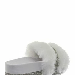 Bamboo Nighttime02 Faux Fur Rhinestone Flatform Slides - Molded Footbed Crystal Sandal New