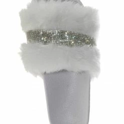 Bamboo Nighttime02 Faux Fur Rhinestone Flatform Slides - Molded Footbed Crystal Sandal New