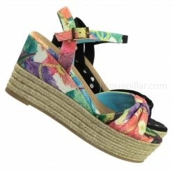 Bamboo Olson09 Espadrille Wedge Sandal -Women Multi Print & Polka Dot Braided Jute Wrap