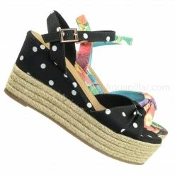 Bamboo Olson09 Espadrille Wedge Sandal -Women Multi Print & Polka Dot Braided Jute Wrap