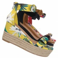 Bamboo New Olson19 Espadrille Jute Rope Braided Wedge Sandal - Women Bow Floral Ankle Strap