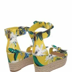 Bamboo New Olson19 Espadrille Jute Rope Braided Wedge Sandal - Women Bow Floral Ankle Strap