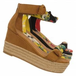 Bamboo New Olson19 Espadrille Jute Rope Braided Wedge Sandal - Women Bow Floral Ankle Strap