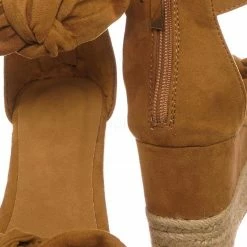 Bamboo New Olson19 Espadrille Jute Rope Braided Wedge Sandal - Women Bow Floral Ankle Strap