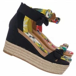 Bamboo New Olson19 Espadrille Jute Rope Braided Wedge Sandal - Women Bow Floral Ankle Strap