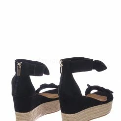 Bamboo New Olson19 Espadrille Jute Rope Braided Wedge Sandal - Women Bow Floral Ankle Strap