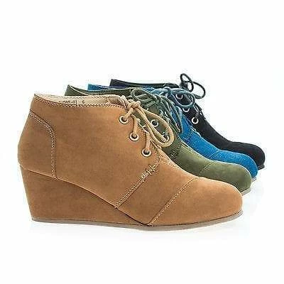 Paddy01 By Bamboo, Round Toe Lace Up Hidden Wedge Heel Ankle Bootie