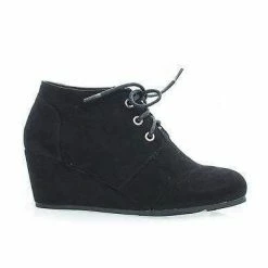 Paddy01 By Bamboo, Round Toe Lace Up Hidden Wedge Heel Ankle Bootie