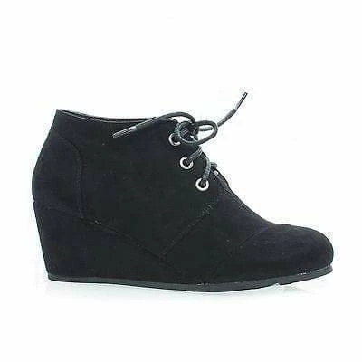 Paddy01 By Bamboo, Round Toe Lace Up Hidden Wedge Heel Ankle Bootie