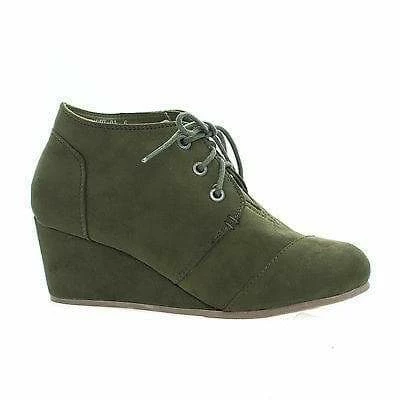 Paddy01 By Bamboo, Round Toe Lace Up Hidden Wedge Heel Ankle Bootie