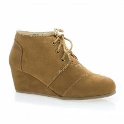 Paddy01 By Bamboo, Round Toe Lace Up Hidden Wedge Heel Ankle Bootie