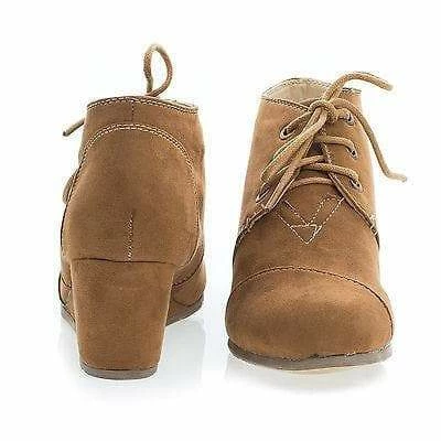 Paddy01 By Bamboo, Round Toe Lace Up Hidden Wedge Heel Ankle Bootie