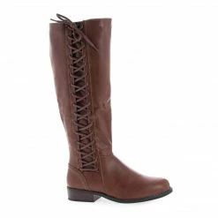 Pilot17 By Bamboo, Knee High Corset Lace Faux Wooden Heel Riding Boots