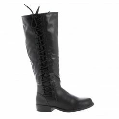 Pilot17 By Bamboo, Knee High Corset Lace Faux Wooden Heel Riding Boots