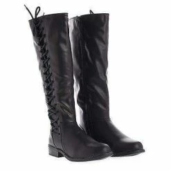 Pilot17 By Bamboo, Knee High Corset Lace Faux Wooden Heel Riding Boots