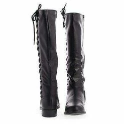 Pilot17 By Bamboo, Knee High Corset Lace Faux Wooden Heel Riding Boots