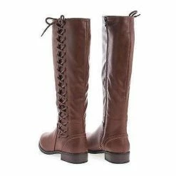 Pilot17 By Bamboo, Knee High Corset Lace Faux Wooden Heel Riding Boots