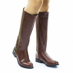 Bamboo New Pilot36 Riding Boots W Stacked Heel, Elastic Saft & Faux Fur Inner Lining
