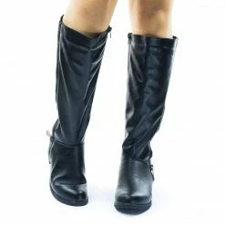 Bamboo New Pilot36 Riding Boots W Stacked Heel, Elastic Saft & Faux Fur Inner Lining