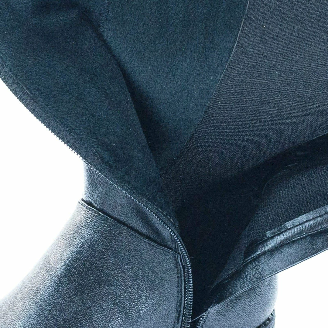 Bamboo New Pilot36 Riding Boots W Stacked Heel, Elastic Saft & Faux Fur Inner Lining