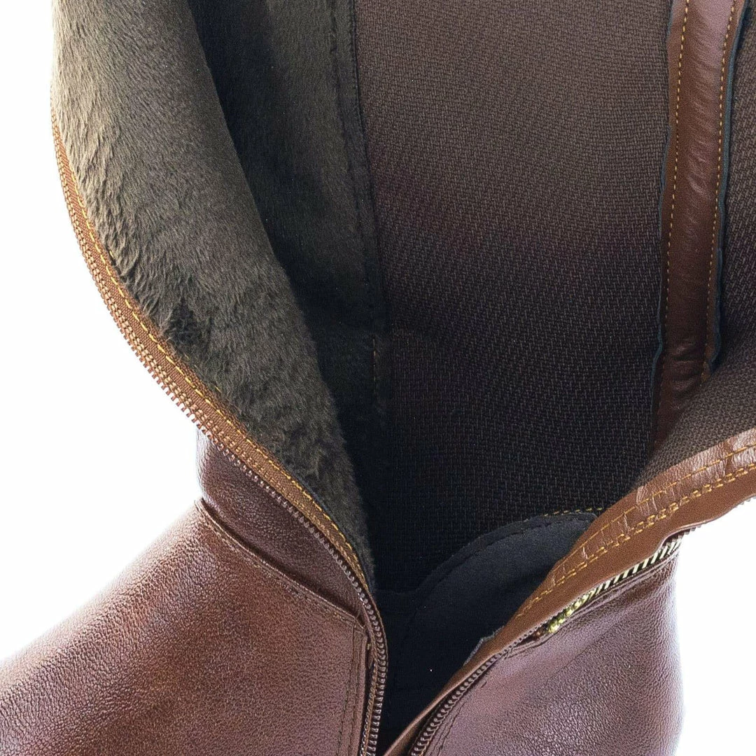Bamboo New Pilot36 Riding Boots W Stacked Heel, Elastic Saft & Faux Fur Inner Lining