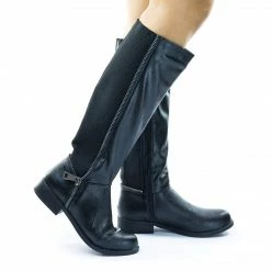 Bamboo New Pilot36 Riding Boots W Stacked Heel, Elastic Saft & Faux Fur Inner Lining