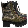 Bamboo Powerful06 Faux Fur Lninig Combat Boots - Military Lug Sole Color Block Shoes New