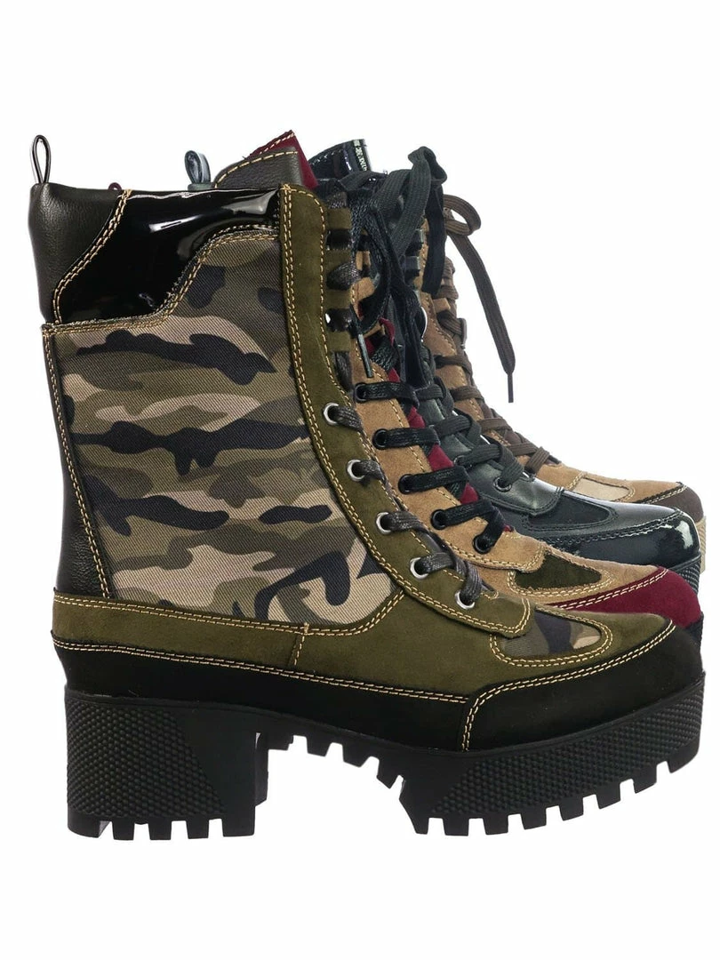 Bamboo Powerful06 Faux Fur Lninig Combat Boots - Military Lug Sole Color Block Shoes New