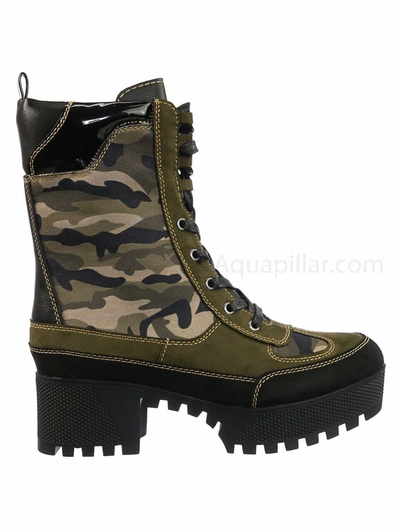 Bamboo Powerful06 Faux Fur Lninig Combat Boots - Military Lug Sole Color Block Shoes New