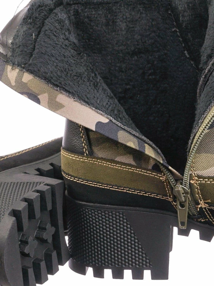 Bamboo Powerful06 Faux Fur Lninig Combat Boots - Military Lug Sole Color Block Shoes New