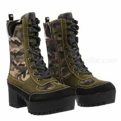 Bamboo Powerful06 Faux Fur Lninig Combat Boots - Military Lug Sole Color Block Shoes New