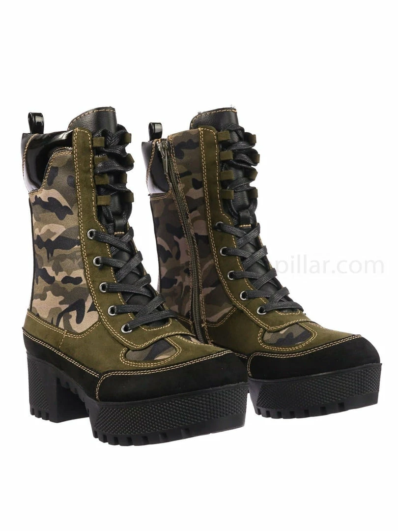 Bamboo Powerful06 Faux Fur Lninig Combat Boots - Military Lug Sole Color Block Shoes New