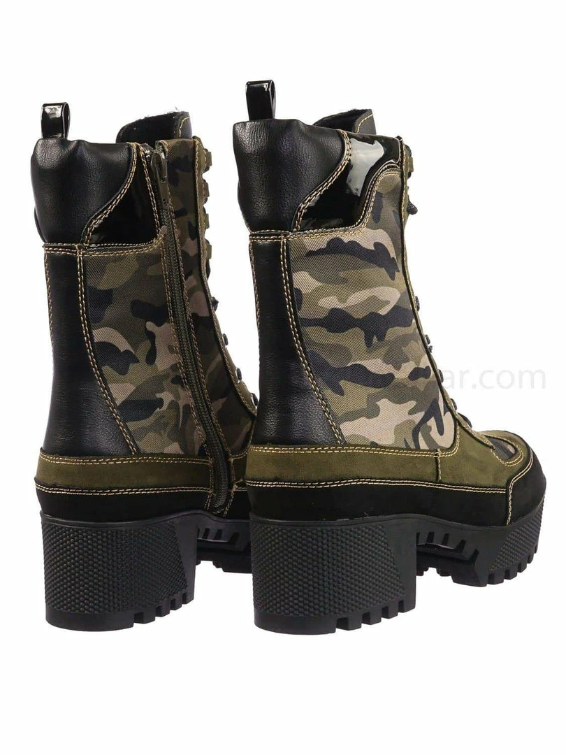 Bamboo Powerful06 Faux Fur Lninig Combat Boots - Military Lug Sole Color Block Shoes New