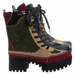 Bamboo Powerful06 Faux Fur Lninig Combat Boots - Military Lug Sole Color Block Shoes New