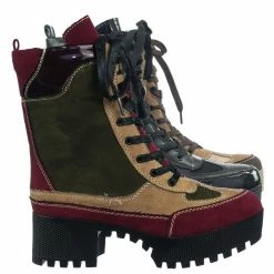 Bamboo Powerful06 Faux Fur Lninig Combat Boots - Military Lug Sole Color Block Shoes New