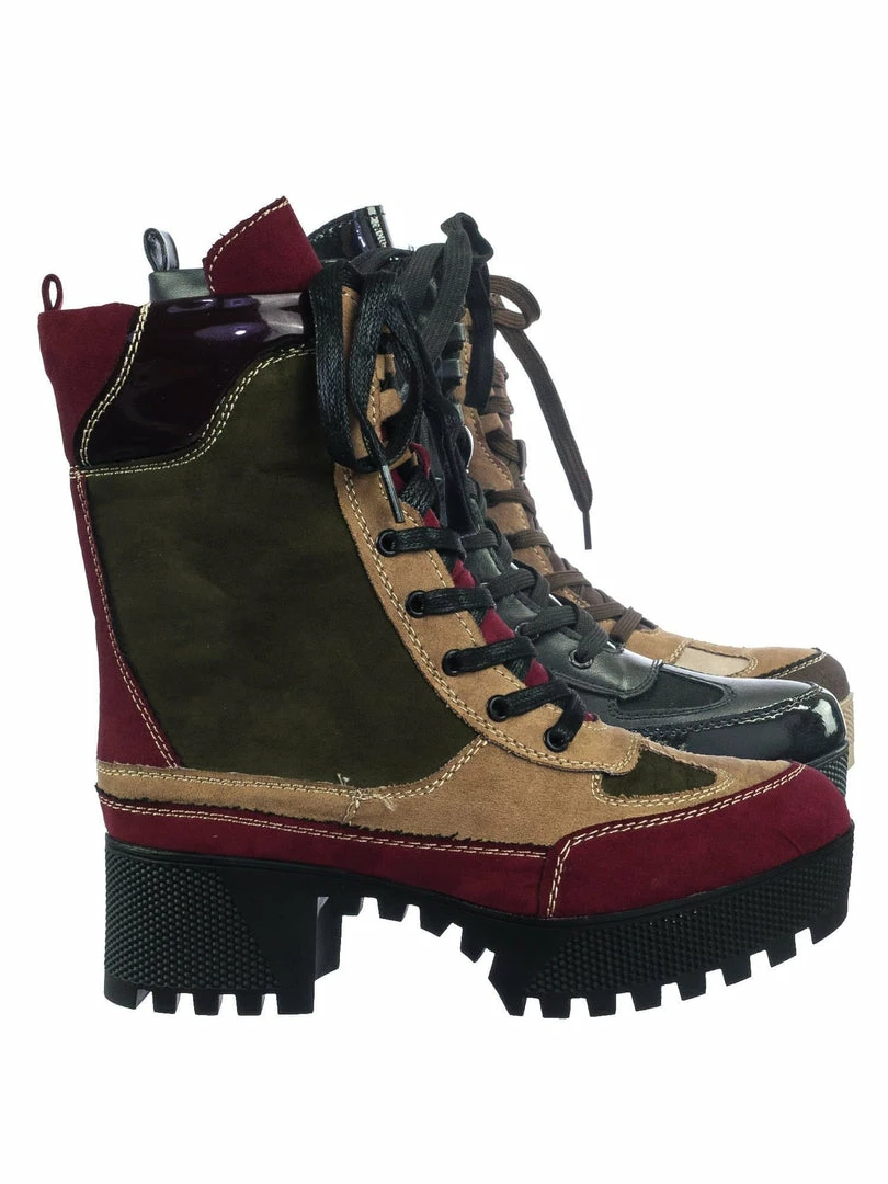 Bamboo Powerful06 Faux Fur Lninig Combat Boots - Military Lug Sole Color Block Shoes New