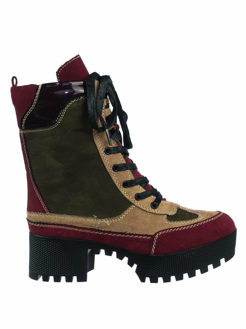 Bamboo Powerful06 Faux Fur Lninig Combat Boots - Military Lug Sole Color Block Shoes New