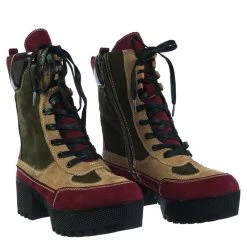Bamboo Powerful06 Faux Fur Lninig Combat Boots - Military Lug Sole Color Block Shoes New