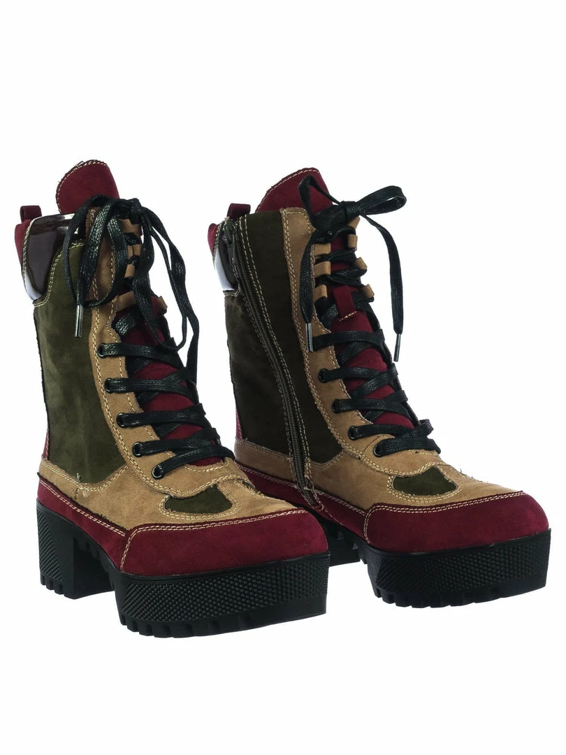 Bamboo Powerful06 Faux Fur Lninig Combat Boots - Military Lug Sole Color Block Shoes New