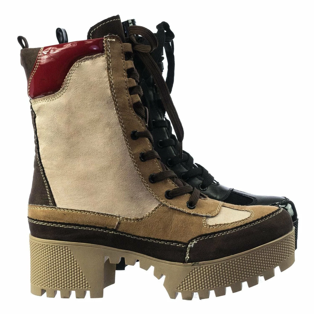 Bamboo Powerful06 Faux Fur Lninig Combat Boots - Military Lug Sole Color Block Shoes New