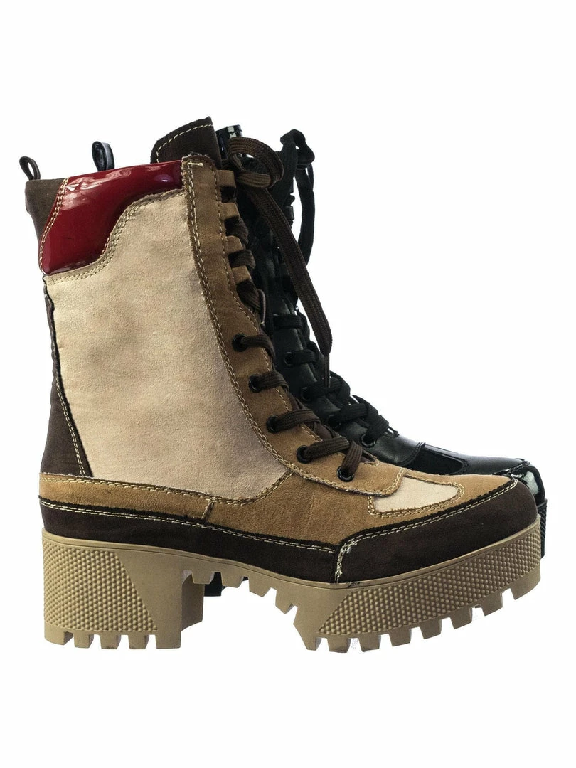 Bamboo Powerful06 Faux Fur Lninig Combat Boots - Military Lug Sole Color Block Shoes New