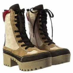 Bamboo Powerful06 Faux Fur Lninig Combat Boots - Military Lug Sole Color Block Shoes New