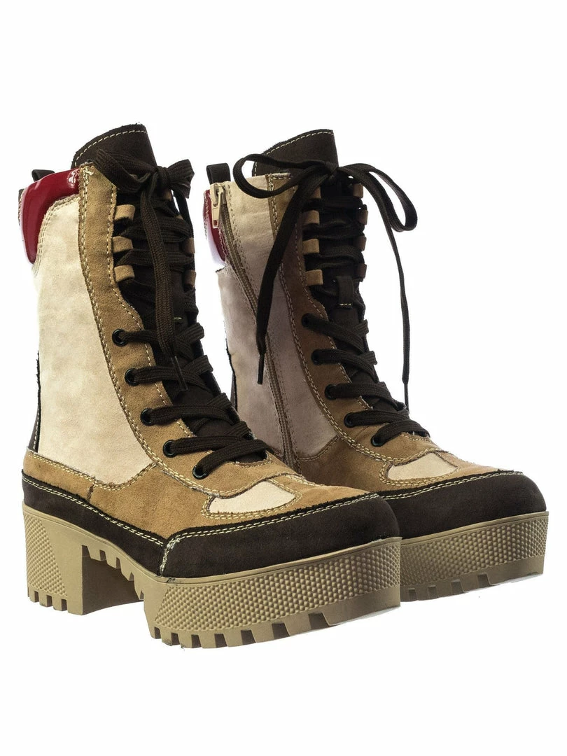 Bamboo Powerful06 Faux Fur Lninig Combat Boots - Military Lug Sole Color Block Shoes New