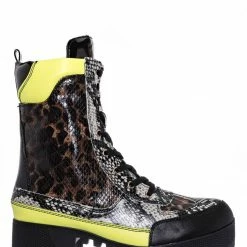 Bamboo Powerful06 Faux Fur Lninig Combat Boots - Military Lug Sole Color Block Shoes New