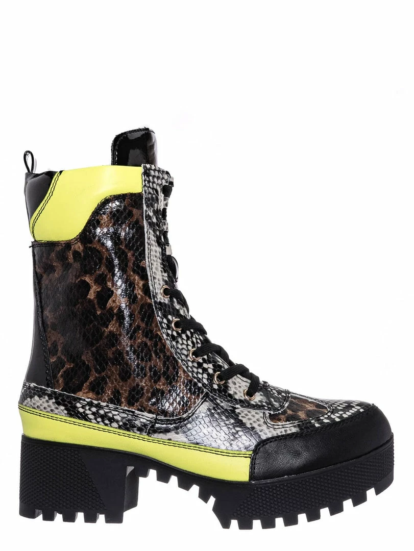 Bamboo Powerful06 Faux Fur Lninig Combat Boots - Military Lug Sole Color Block Shoes New