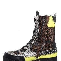 Bamboo Powerful06 Faux Fur Lninig Combat Boots - Military Lug Sole Color Block Shoes New