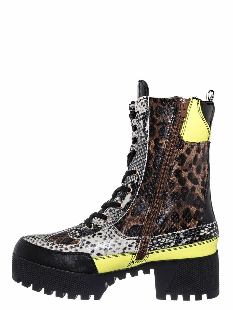 Bamboo Powerful06 Faux Fur Lninig Combat Boots - Military Lug Sole Color Block Shoes New