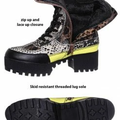 Bamboo Powerful06 Faux Fur Lninig Combat Boots - Military Lug Sole Color Block Shoes New