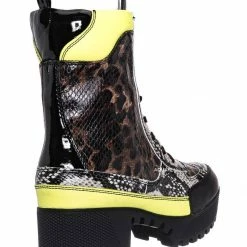 Bamboo Powerful06 Faux Fur Lninig Combat Boots - Military Lug Sole Color Block Shoes New