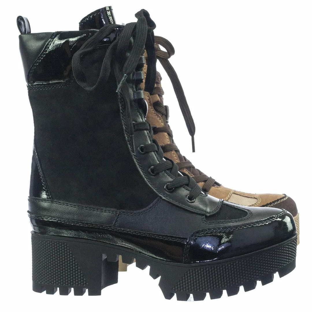 Bamboo Powerful06 Faux Fur Lninig Combat Boots - Military Lug Sole Color Block Shoes New